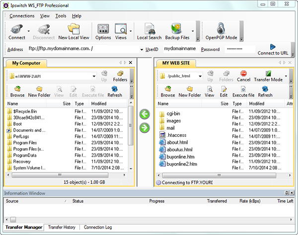 using ws to ftp to upload and showing folders available to transfer
