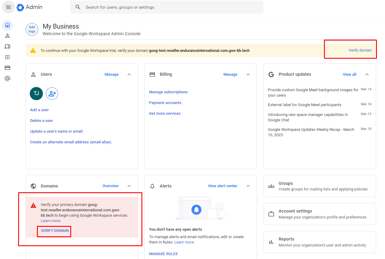 Domain Section in Google Admin Console