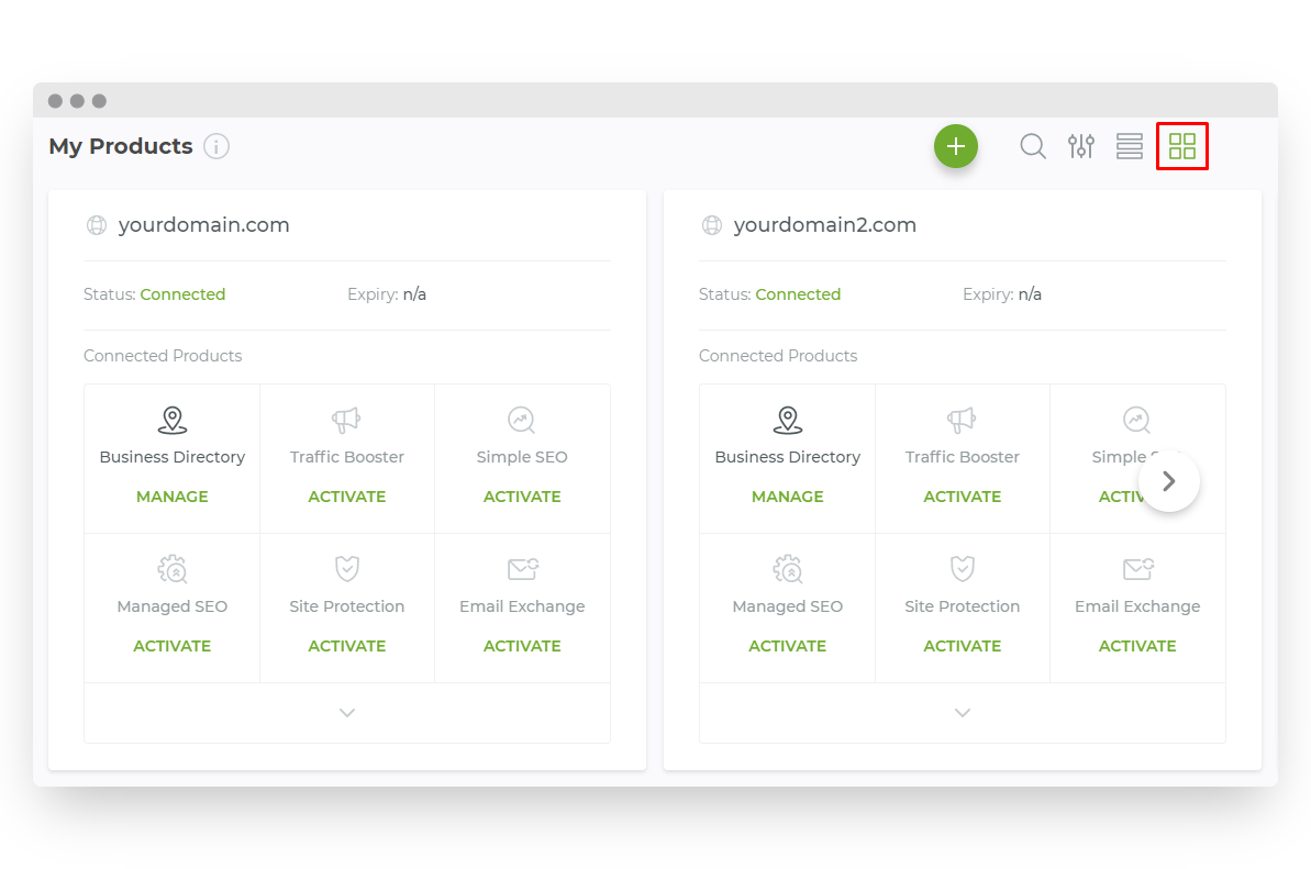 Crazy Domains Account Dashboard Products and Domains Card View