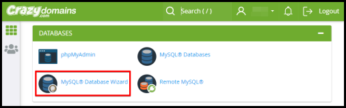 access to mysql database wizard option via hosting manager
