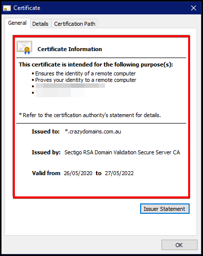 certification information of a website ev ssl