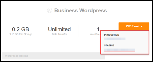 Production and Staging admin link in WordPress Hosting manager page