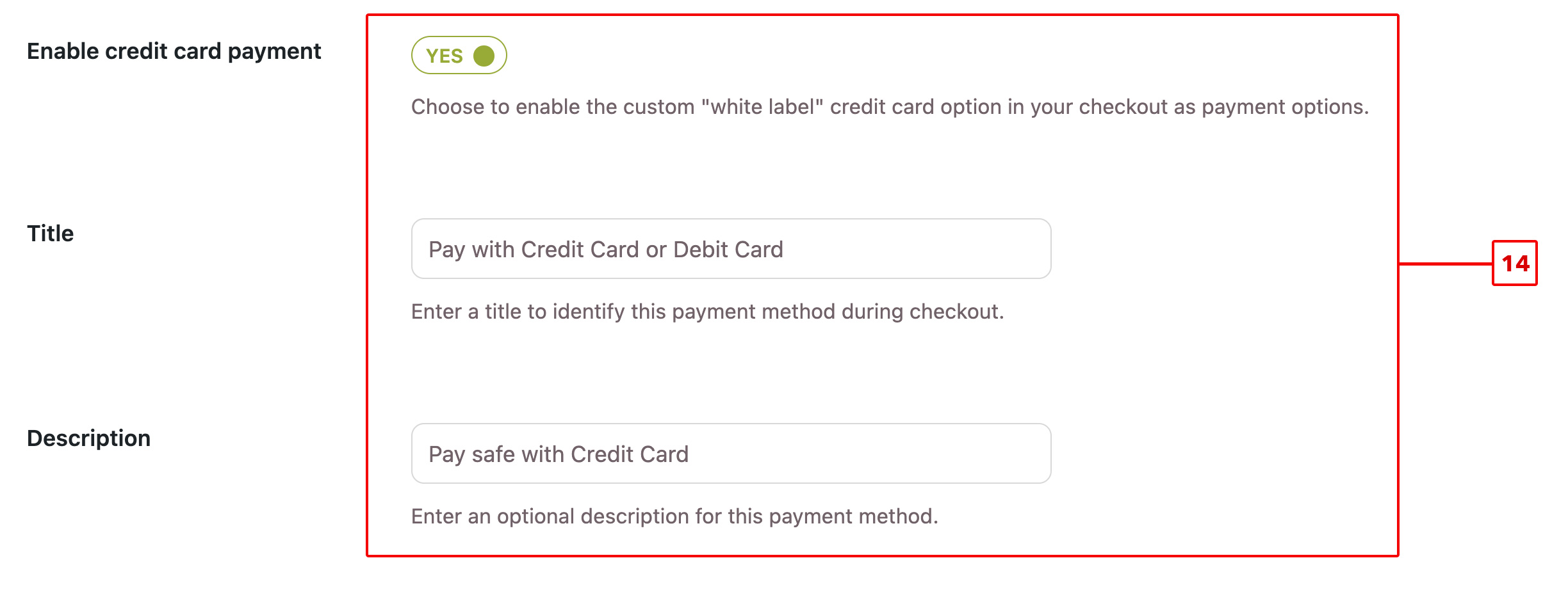 Screenshot of CD YITH WooCommerce PayPal Enable Credit Card Option