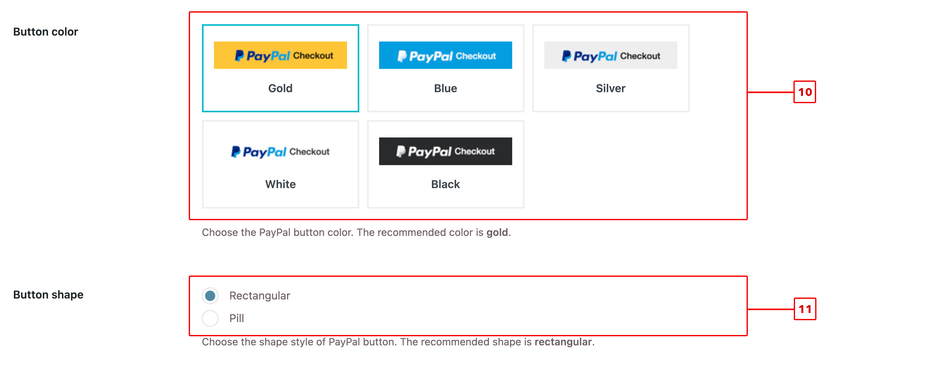 Screenshot of CD YITH WooCommerce PayPal Button Color and Shape