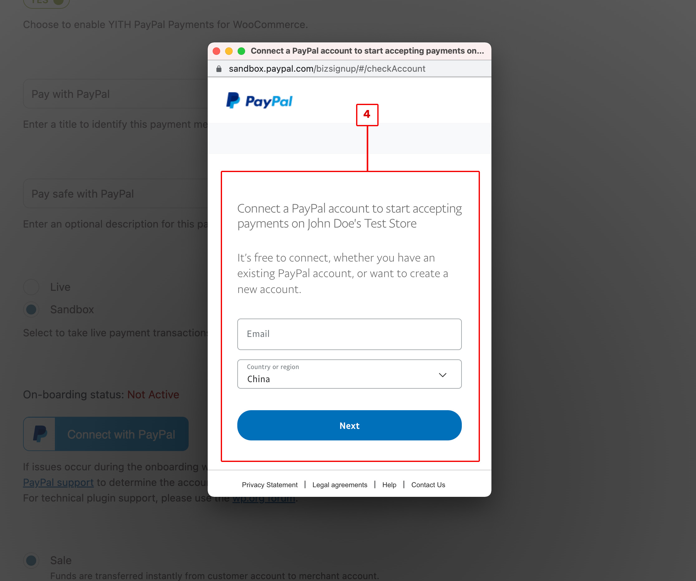 Screenshot of CD YITH WooCommerce PayPal Enter Credentials Screen