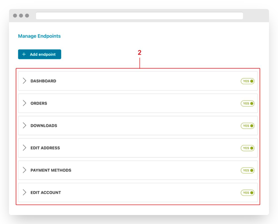 Screenshot of YITH manage endpoints