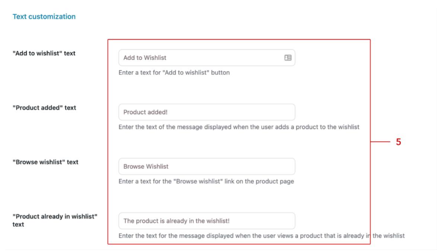 Screenshot of CD YITH WooCommerce Wishlist Text Customization